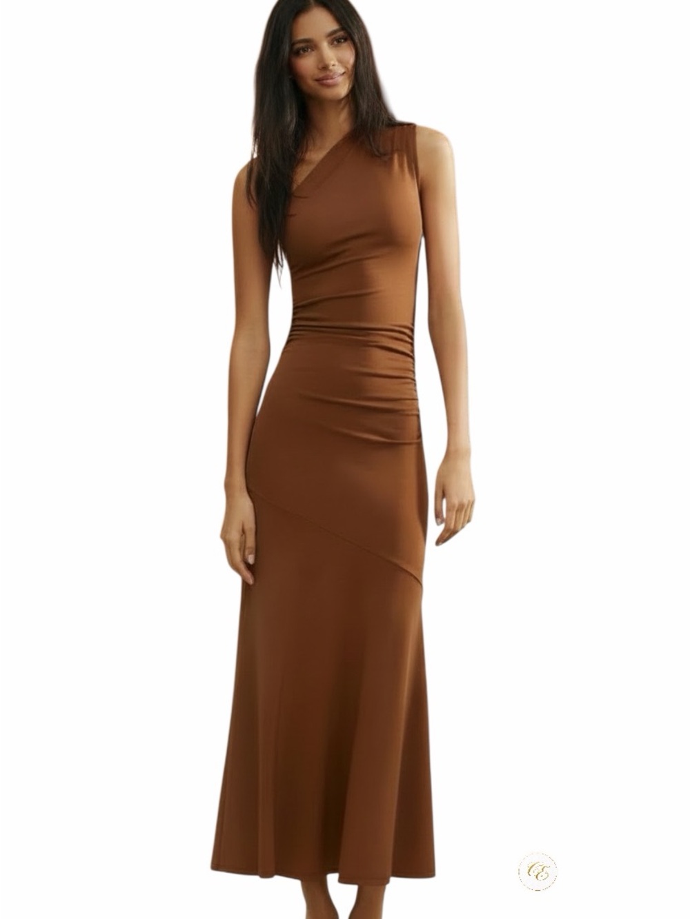 Zara Cocoa One-Shoulder Maxi Dress | Size M